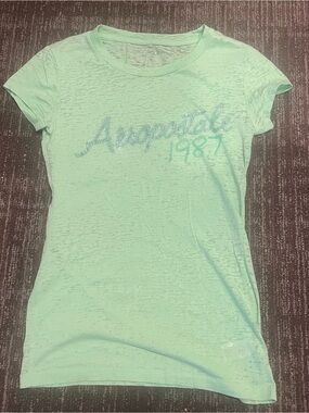 Aeropostale Mint Green Rhinestone Logo Short Sleeve Tee